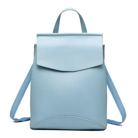 Stylish PU Leather Backpack for Teens Light Blue