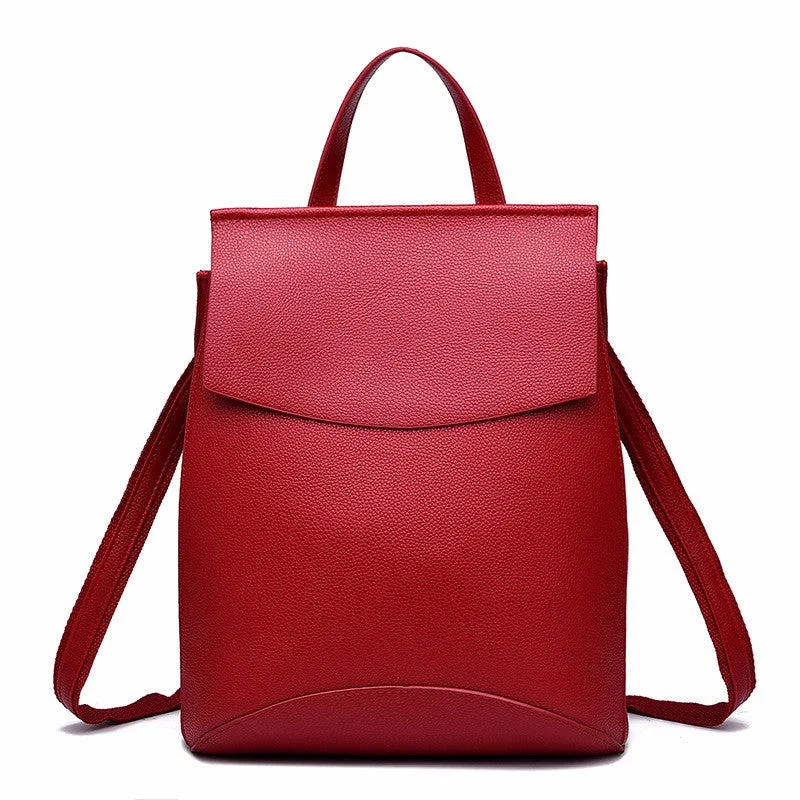 Stylish PU Leather Backpack for Teens Red