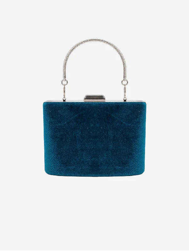 Alba Vegan Velvet Clutch | Teal Blue