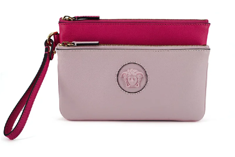 Versace Elegant Pink Leather Pouch Clutch