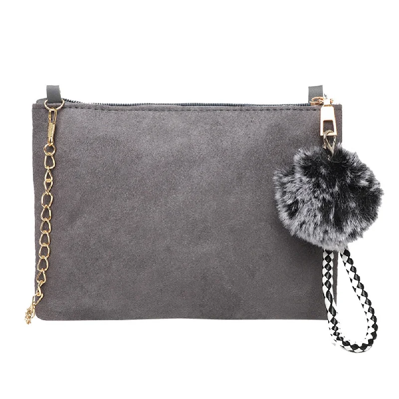 Women Hairball Clutch Bag Solid Color Street Style  Sued Clutch